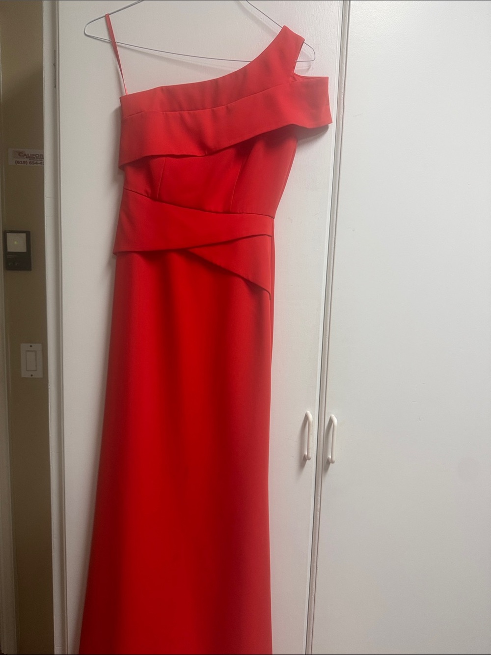 BCBGMaxAzria Red One-Shoulder Ruffle Evening Gown